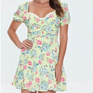NWT Forever 21 Floral Print Mini Dress Green and Pink